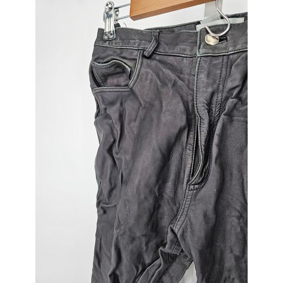 Vintage Hugo Buscati Womens Sz 8P Petite 100% Leather Bootcut Pants Black - Picture 2 of 4